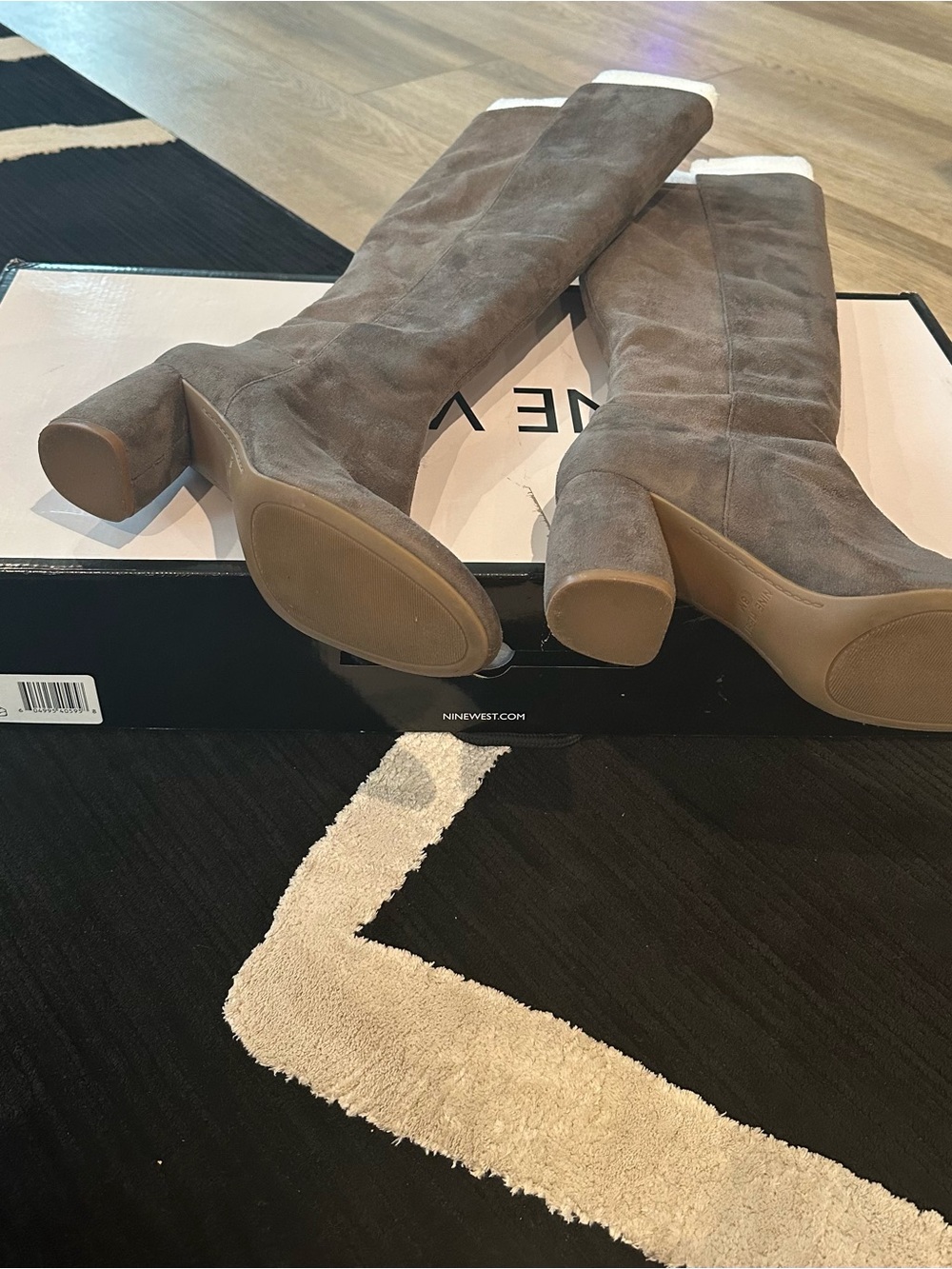 Nine West Taupe Over-the-Knee Suede Block Heel Boots